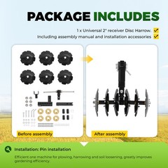 20” Rear Disc Harrow 6 pieces Disc Plow Adjustable Heavy Duty Durable Universal