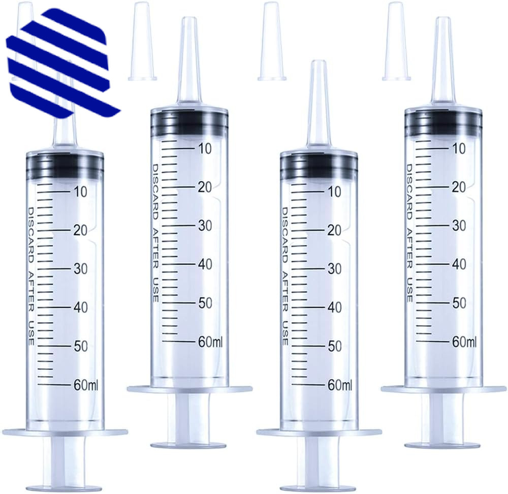4 Pack 60mL Large Syringe for Liquid with Tip Cap Plastic Liquid Syringes