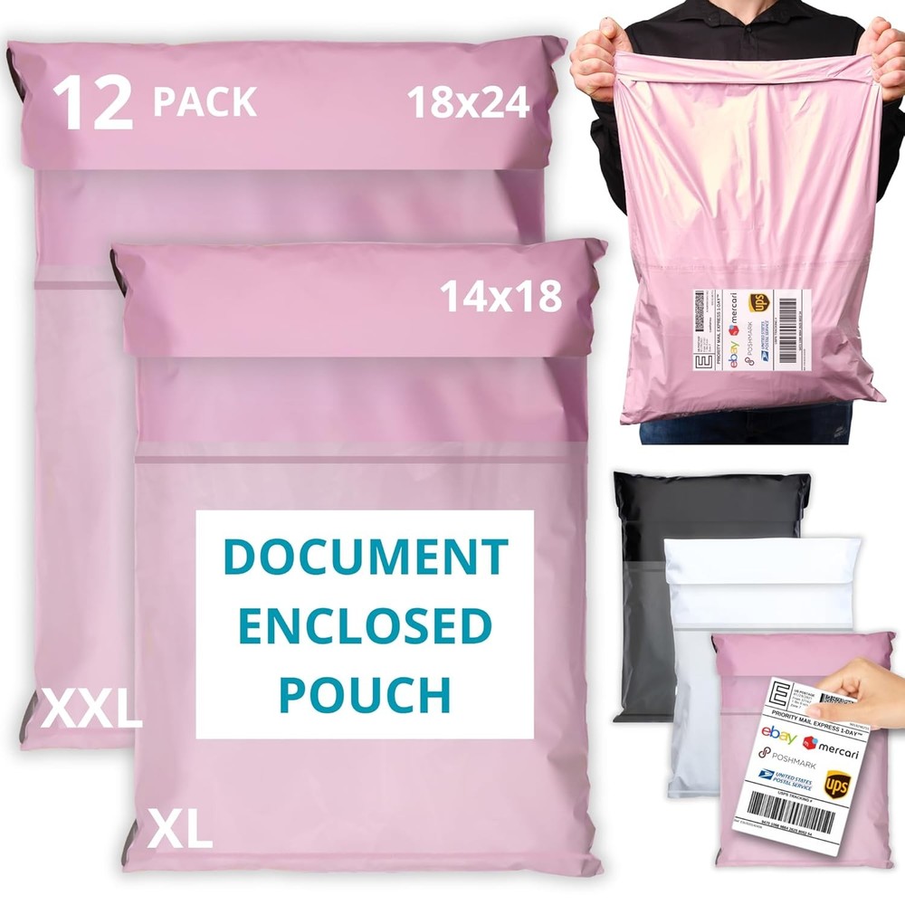 Poly Shipping Bags 12 Pack, Poly Mailers 14×18 & 18×24, Clot Shipping Bags