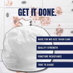 Plasticplace 13 Gallon Trash Bags 0.7 Mil │ 1 Count (Pack of 180), White