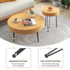 31.5 In. Natural round Wooden Farmhouse Coffee Table (Set of 2) End Table Natura