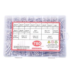 780 Pcs Pan Head Sheet Metal Screws Assortment Kit #4#6#8#10 Stainless