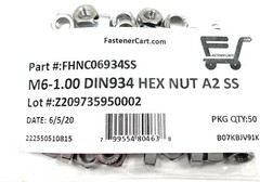 (50) M6 x 1.00 Stainless Steel DIN934 Metric Finished Hex Nut 6mm-1.0mm QTY:50