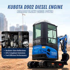 TYPHON TERROR XVII Cabin Mini Excavator 4000lb Kubota D902 with 13 Attachments