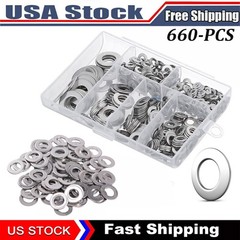 660PCS 304 Stainless Steel Washers Flat Washer Assortment Set Value Kit w/ Case