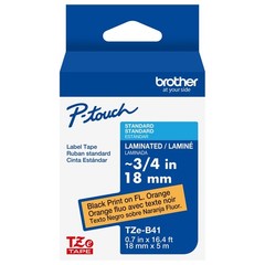 Genuine Brother TZe-B41 Black on Fluorescent Orange 18mm 3/4″ P-Touch Label Tape