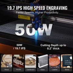 VEVOR 50W CO2 Laser Engraver and Cutter 12 x 20 in 19.7 IPS Engraving Machine