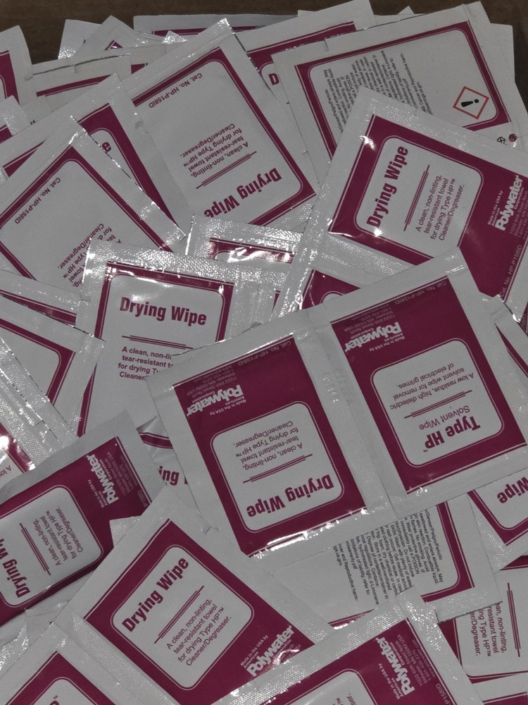 Lot of 100 Tandem Packs Polywater Type HP Cleaner Degreaser Solvent Wipes