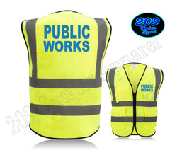 PUBLIC WORKS HI-VIS SAFETY VEST W/ POCKETS 2″ REFLECTIVE STRIPS FRONT & BACK