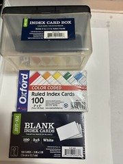Index Card Box + 2 NEW SEALED Oxford Color Coded Ruled Index Cards 3 x 5 #04753