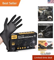 Durable 6 Mil Black Nitrile Disposable Gloves | Powder-Free, Waterproof, 100ct