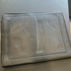 Pineider Black Leather Italy iPad Folder Zip Around Holder
