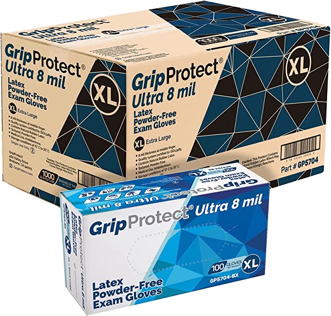 GripProtect Ultra 8 Mil Latex Exam Gloves – GP5701, GP5702, GP5703, GP5704