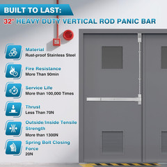 Surface Vertical Rod Exit Device, 32In Commercial Door Push Bar Panic Device wit