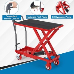 500Lbs Hydraulic Lift Table Cart 28.5in Height 4 Swivel Wheels Non-Slip Pad Use