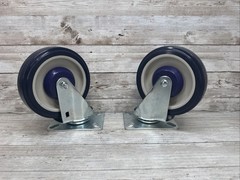 HUBERT Caster Blue Polyurethane Top Plate 2 Swivel &2 Fixed 5″ Wheel 50880 Set-4