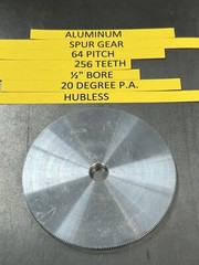1 UNKNOWN ALUMINUM SPUR GEAR 64 PITCH 256 TEETH 1/2” BORE .200” FACE 20 DEG. PA