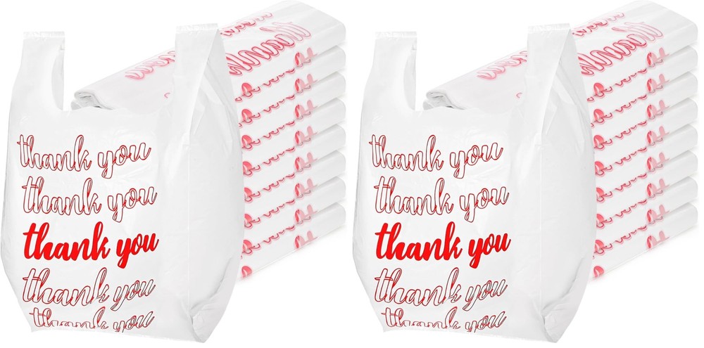 500 Count Thank You Bags Reusable Grocery Bag – 13 x 7 x 21 Inch Plastic T-Sh…