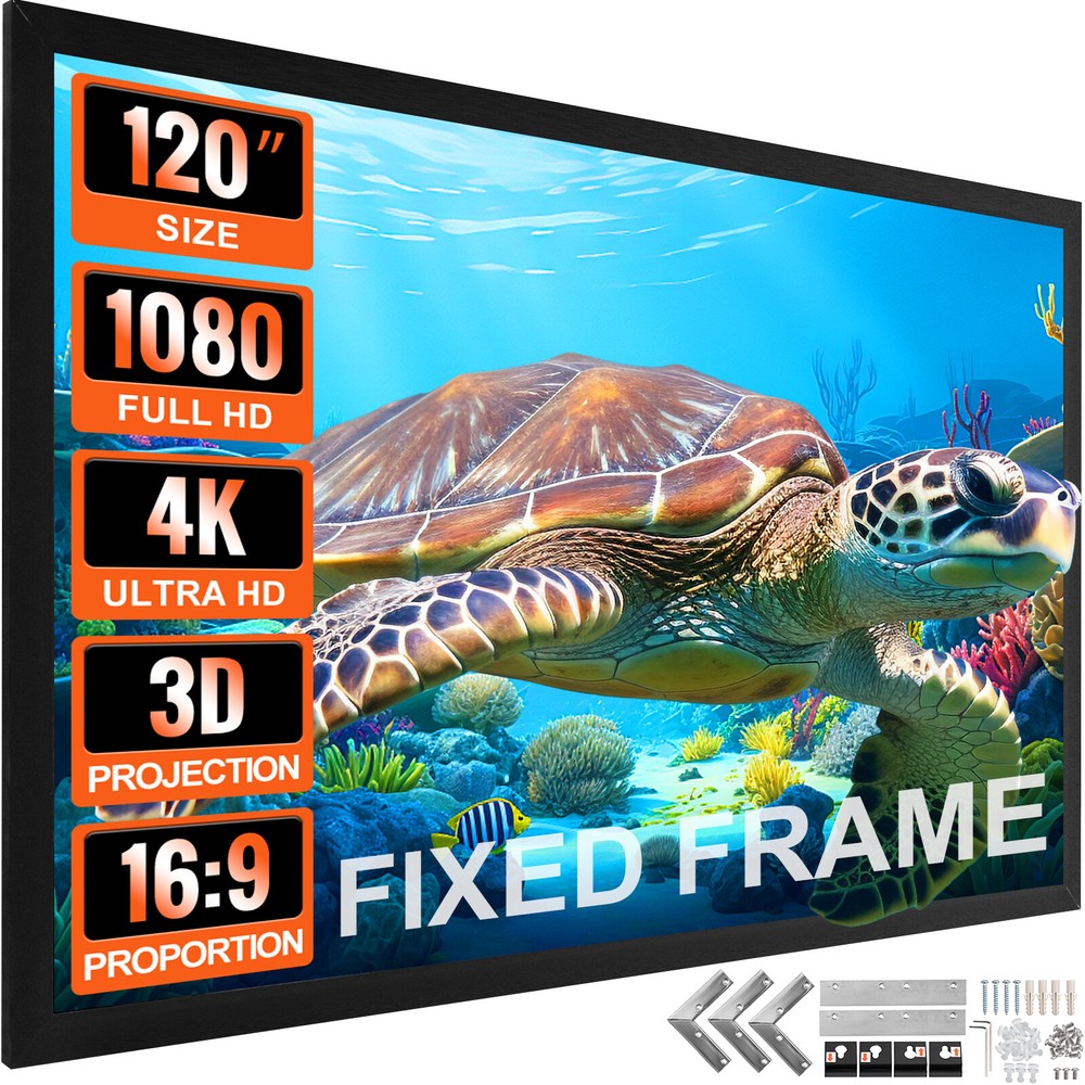 VEVOR 120″ Aluminum Fixed Frame 16:9 Projector Screen Velvet Matte Home Theater