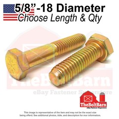 5/8″-18 Grade L-9 Fine Hex Cap Screws Zinc Yellow (Choose Length & Qty)