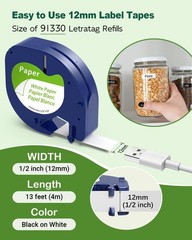 10PK DYMO LetraTag Tape Refills 91330 12mm Compatible for LT-100H White Paper