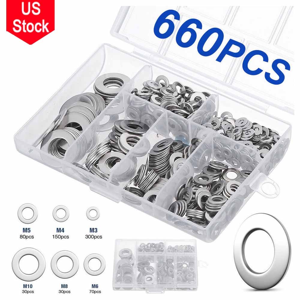 660PCS 304 Stainless Steel Washers Flat Washer Assortment Set Value Kit w/ Case