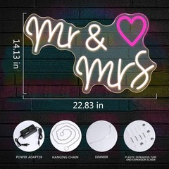 Led Neon Sign “Mr & Mrs” Heart 23″ x14″ Large 110V Wall Decor Wedding Party