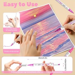 Pink Acrylic Paint Pens, Water Based 12 Colors Dual Tip Acrylic Paint Markers