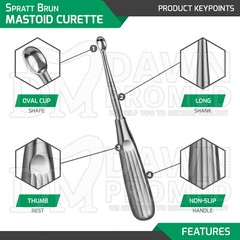 Spratt Brun Mastoid Curette Available Individual & Sets Surgical Ear Instruments