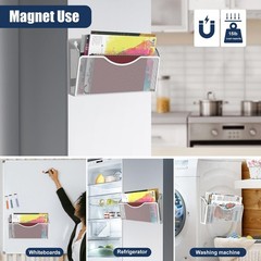LQPAFZ 6PCS Magnetic File Holder White Metal Wire Mesh 13.5 x 2 x 8.5 inches