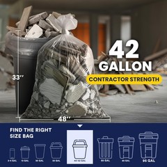 Plasticplace 42 Gallon Contractor Trash 4.0 Mil Clear Heavy Duty Garbage 33 X