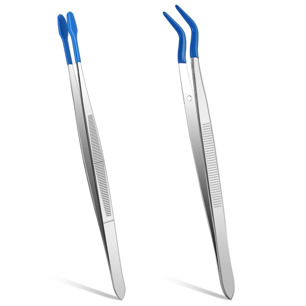 Rubber Tipped Tweezers, 2 Pcs PVC Coated Craft Tweezers Long Bent and Straigh…