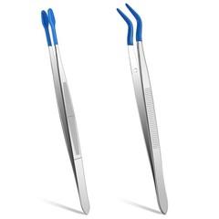 Rubber Tipped Tweezers, 2 Pcs PVC Coated Craft Tweezers Long Bent and Straigh…