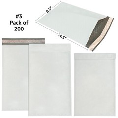 UOFFICE 200 Poly Bubble Mailer Bags 8.5×14.5″ #3 Pouches Envelopes White Self-Se