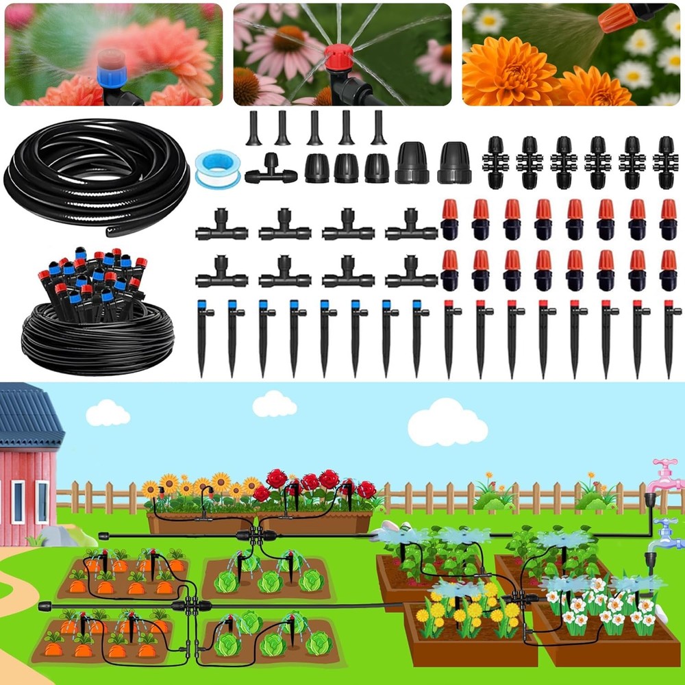 230FT Watering System for Outdoor Plants, QuickConnect Drip Irrigation Kit fo…