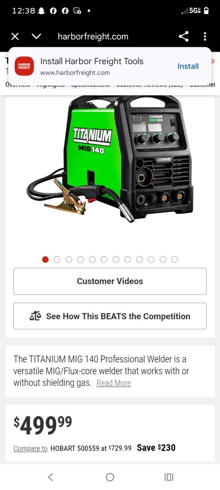 TITANIUM MIG 140 MIG Welder 120V Semi-Automatic Feed Gas/Gasless Steel