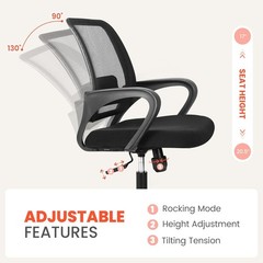 Stylish Swivel Office Chair with Lumbar Support & Soft Foam Seat – Modern Black