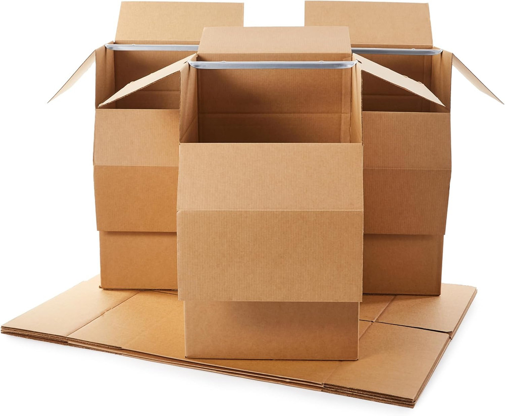 Sturdy Wardrobe Moving Boxes with Hanger Bar for Packing Clothes, Easy to Assemb