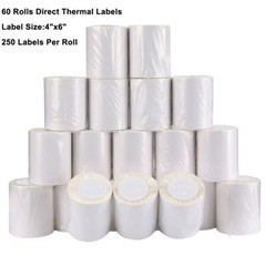 60 Rolls 4×6 Direct Thermal Shipping Labels 250/Roll For Zebra 2844 Eltron Rollo