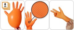 8 Mil Orange Disposable Nitrile Gloves. Raised Diamond Texture – Large- 10 Boxes