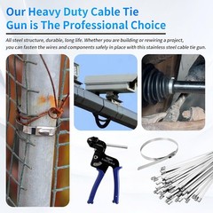 Heavy Duty Outdoor Stainless Steel Cable Tie Tool Gun Set +200pcs Metal Zip Ties