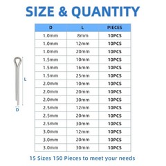 150 Pcs Automotive Cotter Pin 304 Stainless Steel Cotter Pins Assortment Kit …