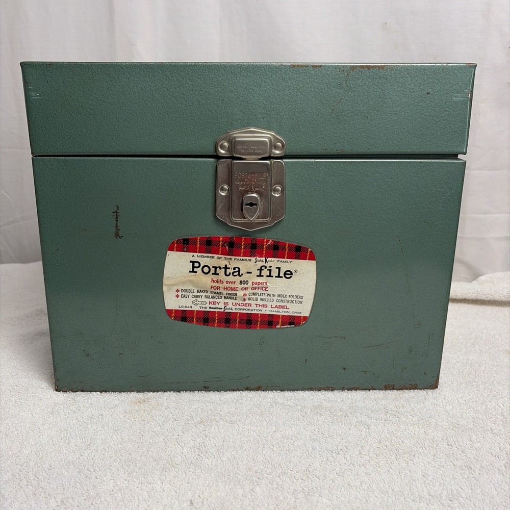 Vintage Porta File Box Metal File Storage Home Office Organizer Key Under Label!