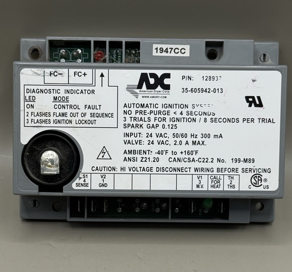 ADC American Dryer Corp #128937 Automatic Ignition Control 35-605942-013