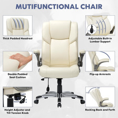 Leather Executive Office Chair- High Back Home Computer Desk Chair with Padded F