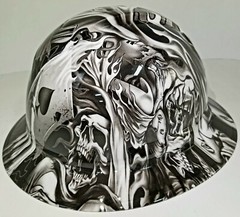 FULL BRIM Hard Hat custom hydro dipped , NEW Black and white ACE OF SKULLS