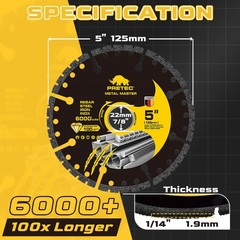 5″ Diamond Cut Off Wheel 3 Pack,6000+ Cuts Metal Cutting Disc for Angle Grinder