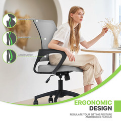 Adjustable Height Computer Home Office Ergonomic Desk Mesh Chair Light Grey