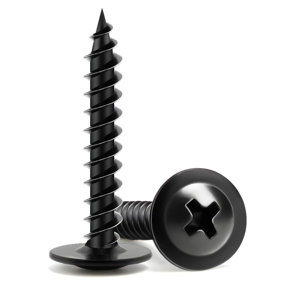 Wood Screws 1 Inch, 110 PCS Premium Phillips Truss Head Black Wood Screws, Self