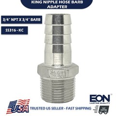 3/4″ Stainless Steel 316 KC King Nipple Hose Barb Adapter NPT
